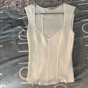 New York & Company White Ribbed Tank Top
